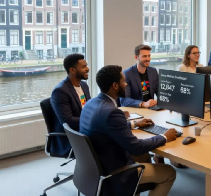 Het FLEXGAMEPRO-team tijdens een gezamenlijke sessie om de game-inhoud te bespreken